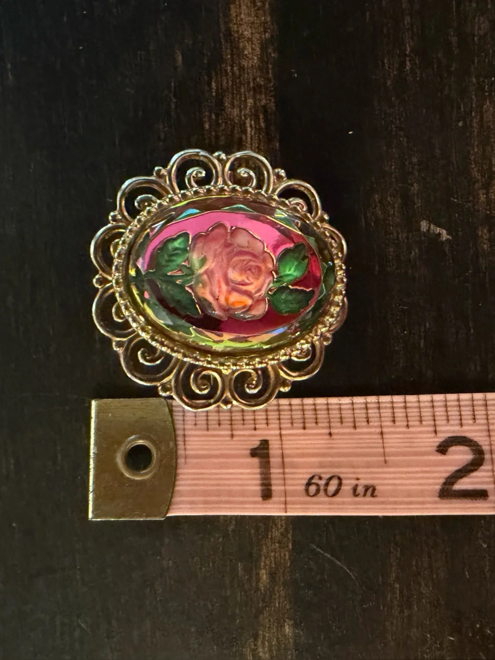 Vintage reverse carved intaglio rose brooch